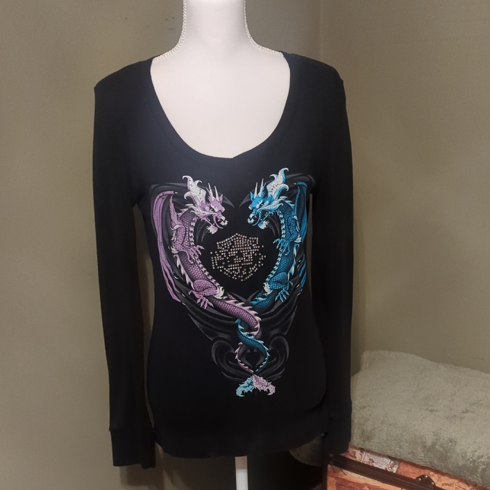Harley-Davidson Black Long Sleeve Tee with Tail Of The Dragon Design